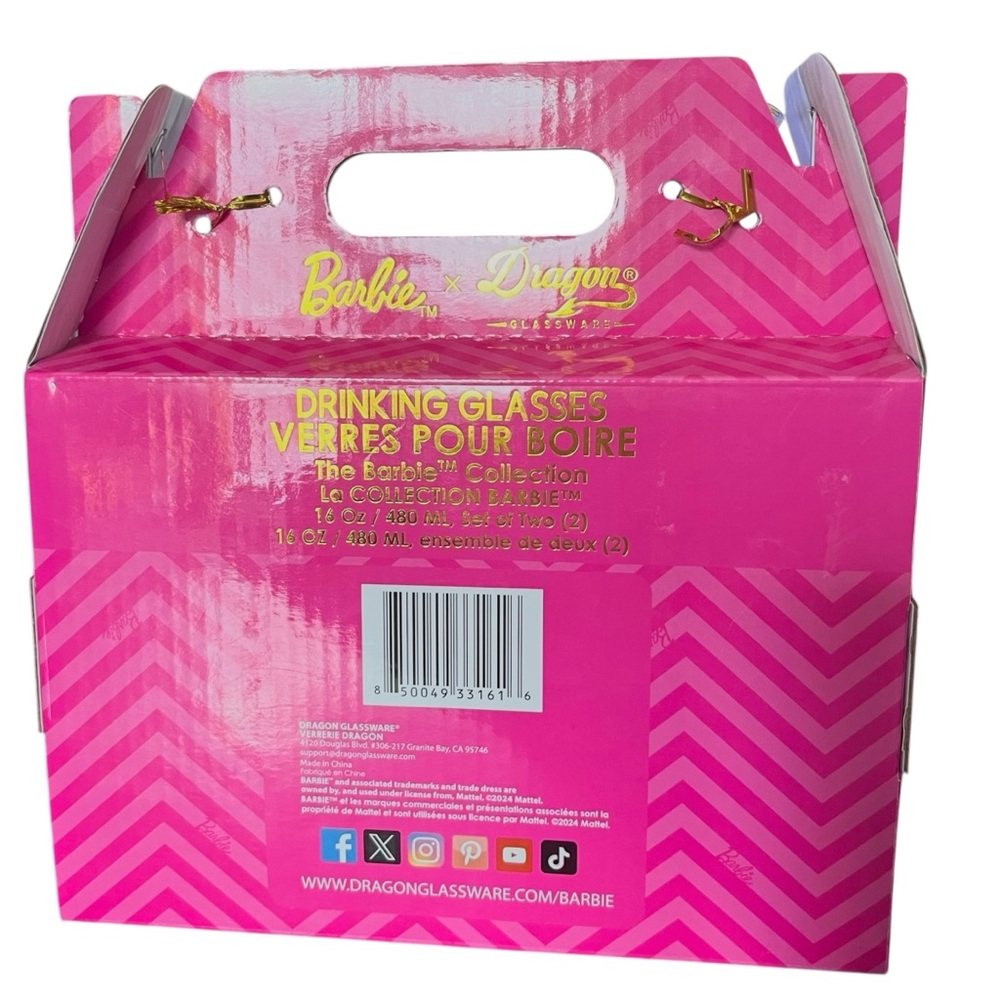 Barbie Dragon Glassware 16 oz Can Glasses Pink Set Two New in Box - Picture 3 of 4